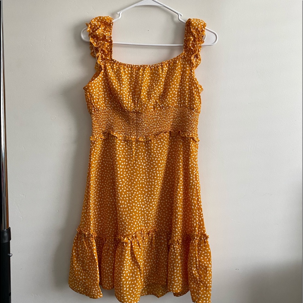 Yellow and White Print Dress